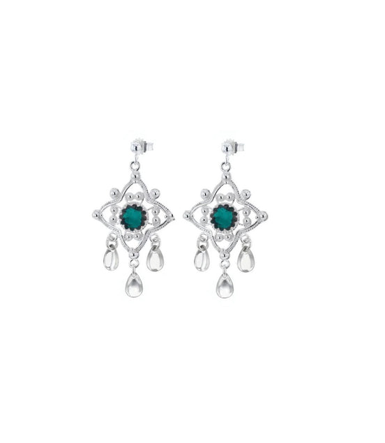 Ørepynt med mørkegrønn krystall