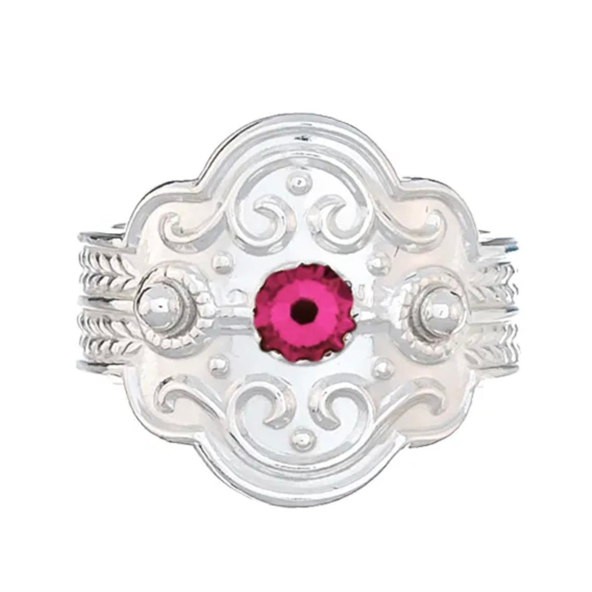 Ring med mørke rosa krystall