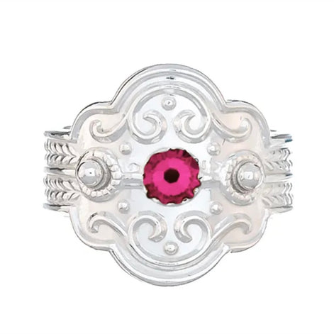 Ring med mørke rosa krystall