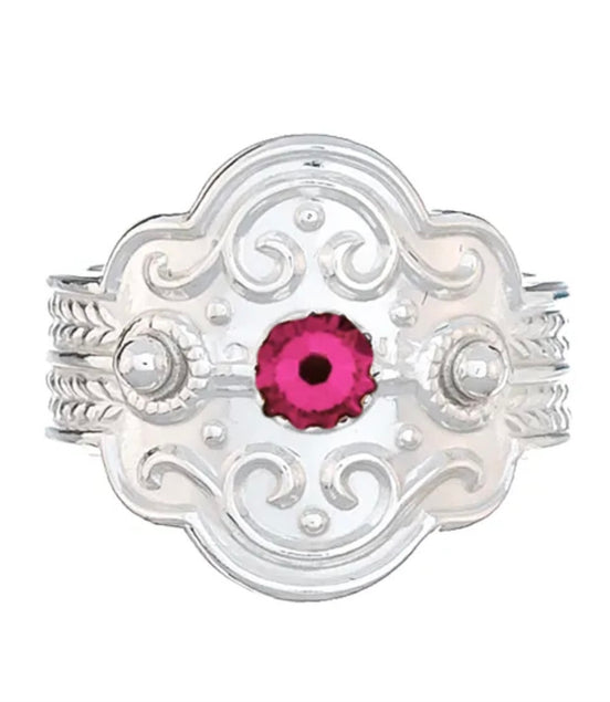 Ring med mørke rosa krystall