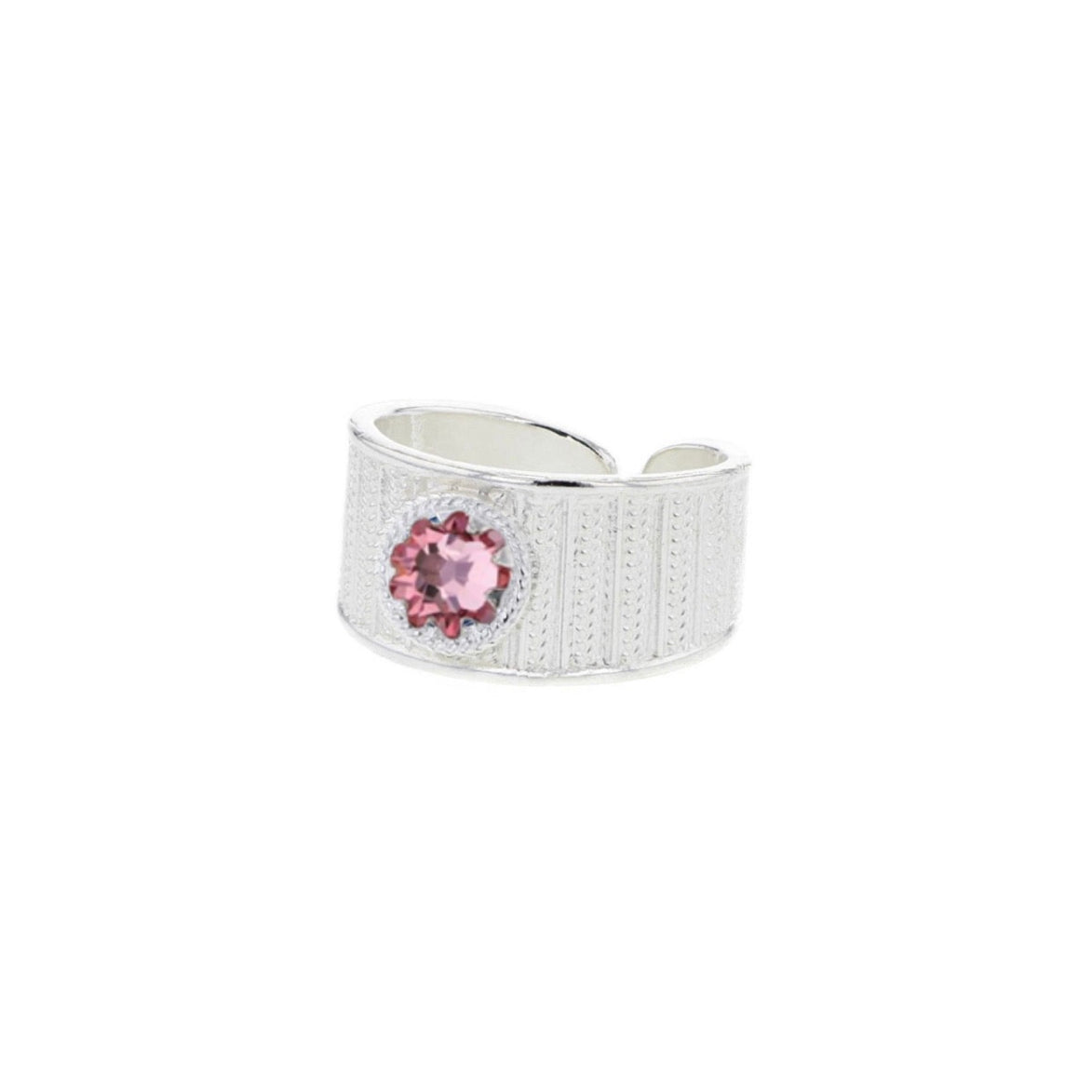 Ring med lyserosa krystall