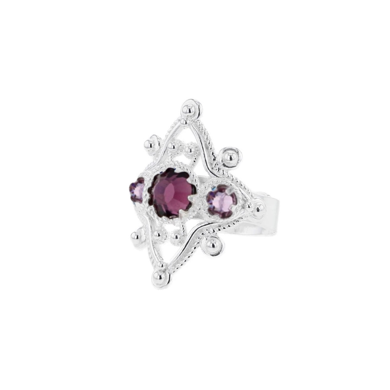 Ring med lavendel og lilla krystall