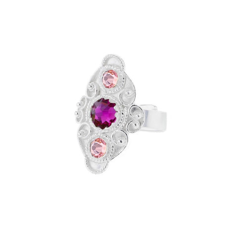 Ring med lyserosa og mørkerosa krystall