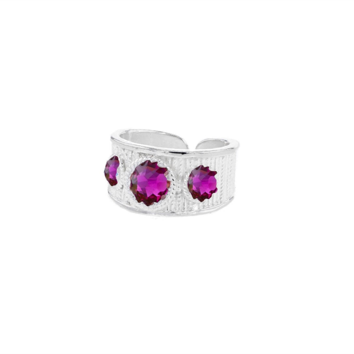 Ring med mørkerosa krystall