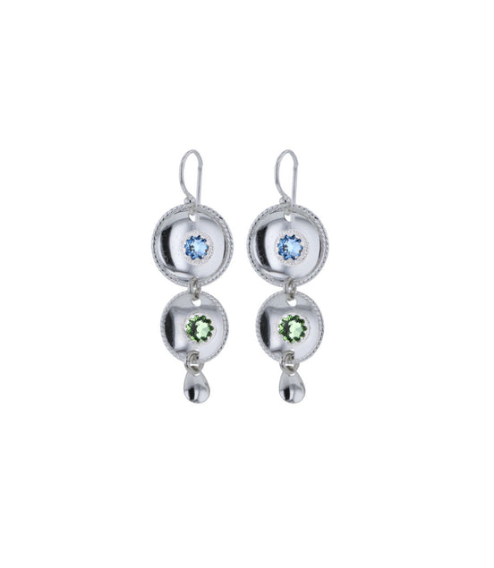 Ørepynt med lysegrønn og lyseblå krystall