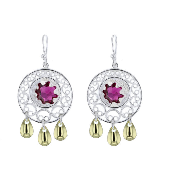 Ørepynt med mørkerosa krystall