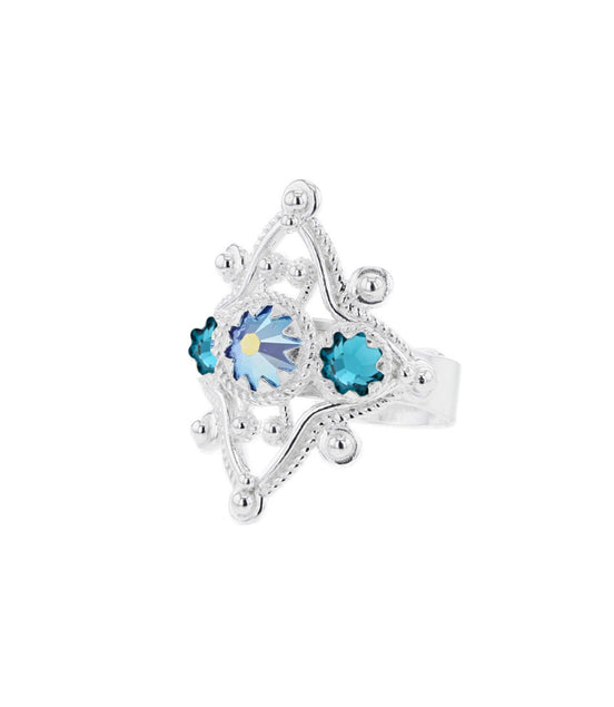 Ring med lyseblå og turkis krystall