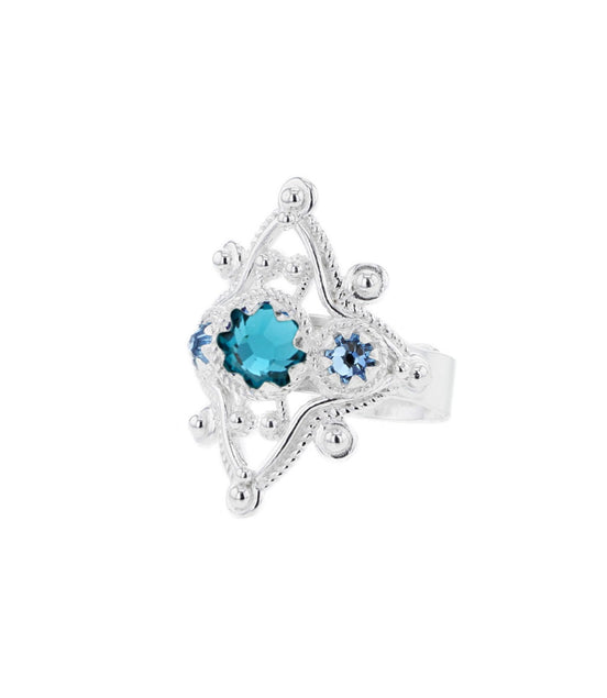 Ring med lyseblå og turkis krystall