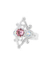 Ring med nordlys og lyserosa krystall
