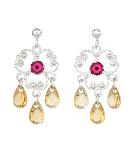 Ørepynt med rosa krystall