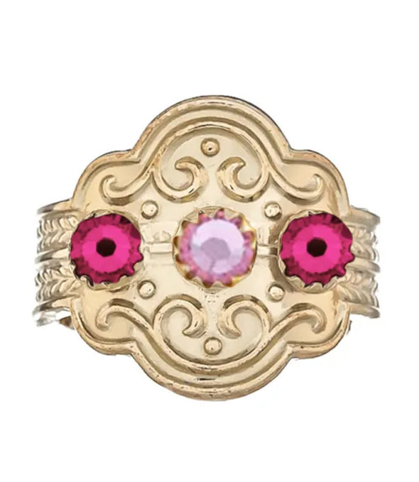 Ring med mørkerosa og lyserosa krystall - utsolgt