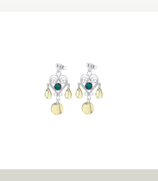 Ørepynt med mørkegrønn krystall