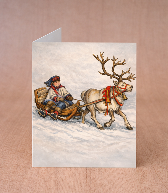 Kort med reinslede og reinsdyr