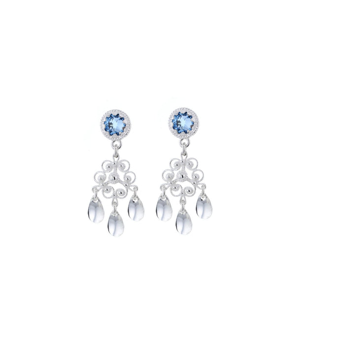 Ørepynt med lyseblå krystall