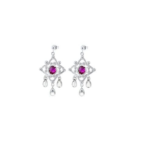 Ørepynt med mørkerosa krystall