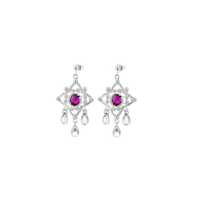 Ørepynt med mørkerosa krystall