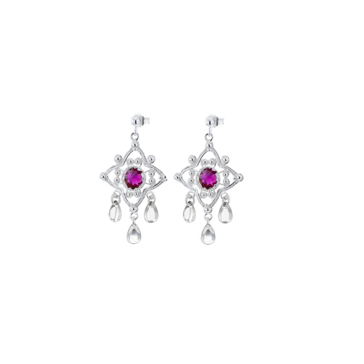 Ørepynt med mørkerosa krystall