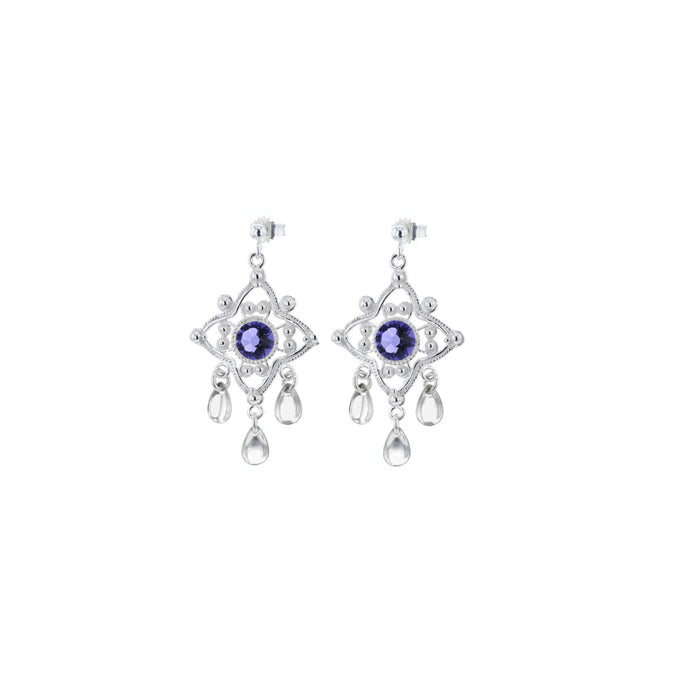 Ørepynt med blålilla krystall