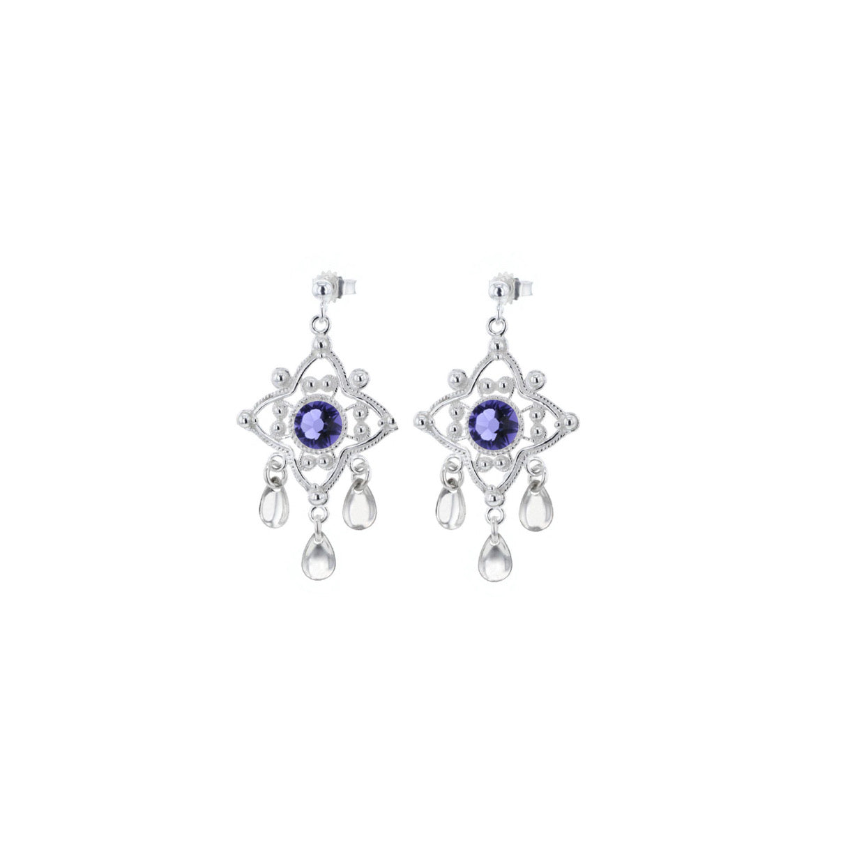 Ørepynt med blålilla krystall