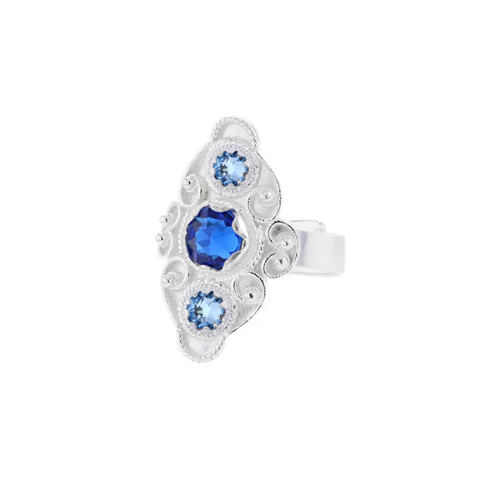 Ring med lyseblå og mørkeblå krystall - utsolgt