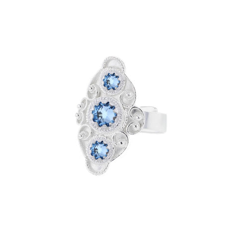 Ring med lyseblå krystall