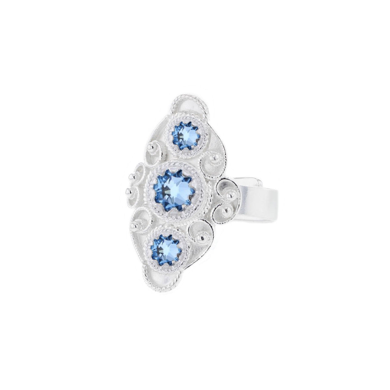 Ring med lyseblå krystall