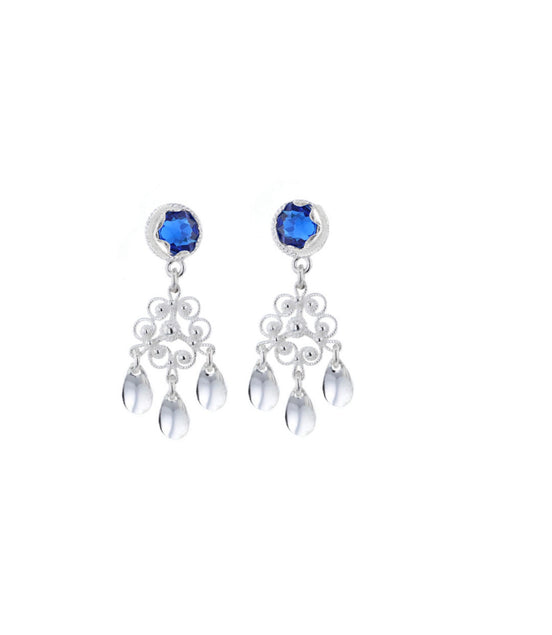 Ørepynt med mørkeblå krystall