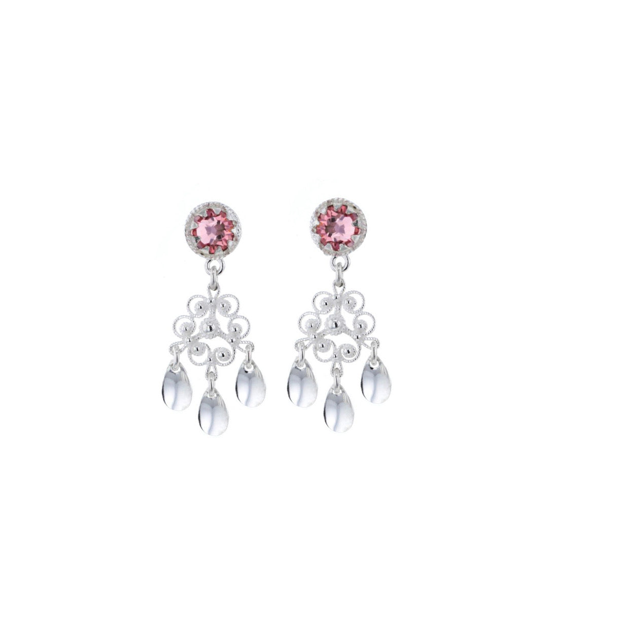 Ørepynt med lyserosa krystall