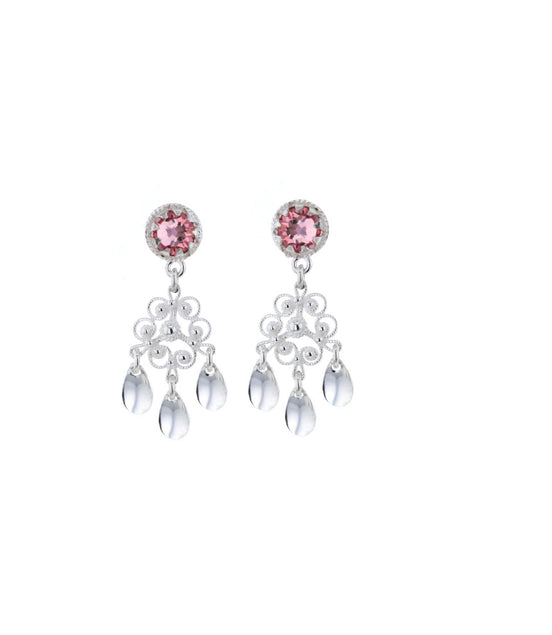Ørepynt med lyserosa krystall