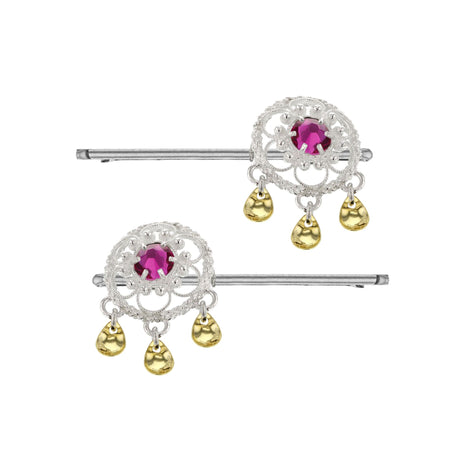 Hårpynt mørkerosa krystall