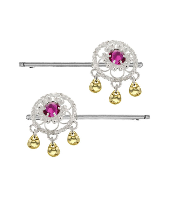 Hårpynt mørkerosa krystall