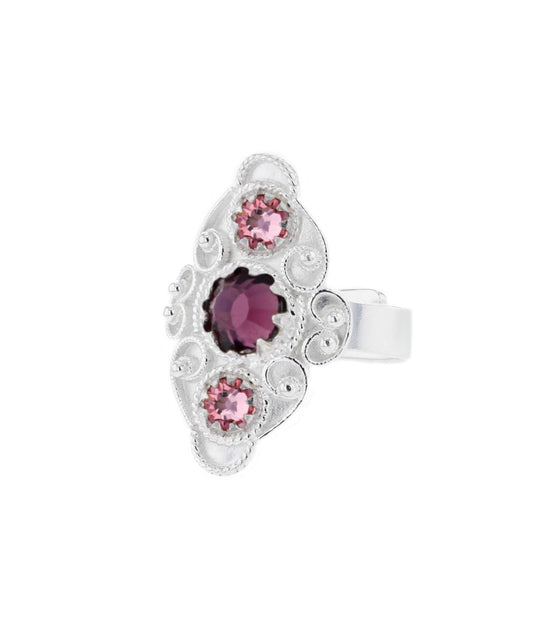 Ring med lyserosa og lilla krystall - utsolgt