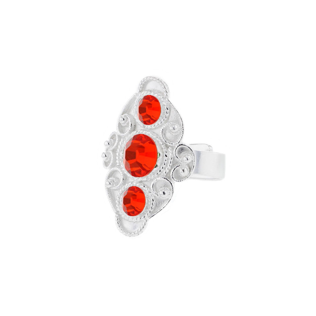Ring med oransje/rød krystall