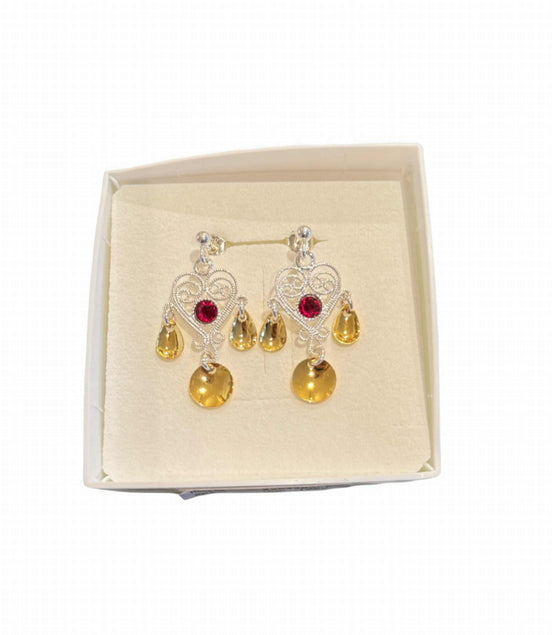 Ørepynt hjerte røde krystaller - utsolgt